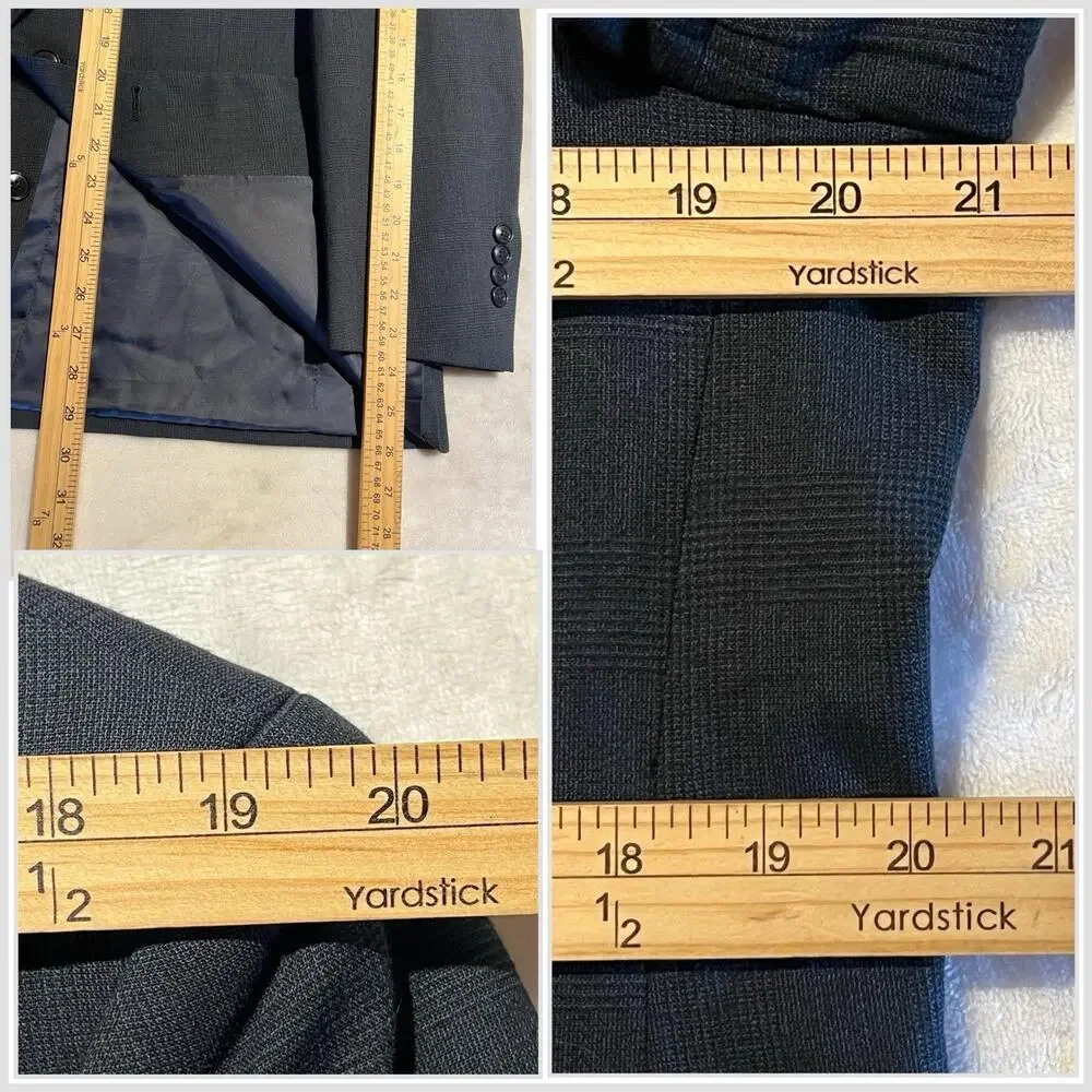 Versini Mens 40S 34x28 Midnight Navy Blue Tonal Glen Plaid Suit Twist Tech
